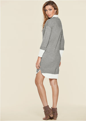 Layered Sweater Dress - Heather Grey Multi - thumbnail-2