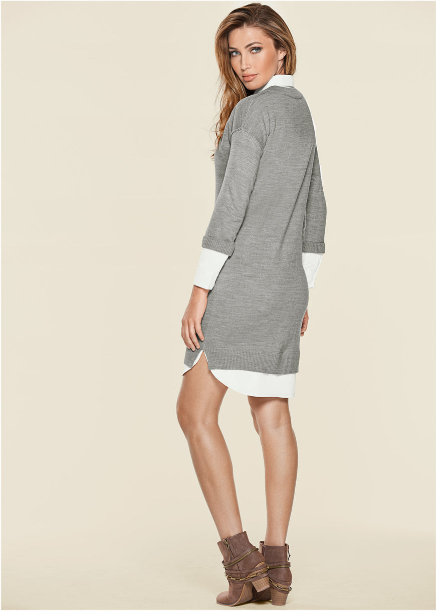 Layered Sweater Dress - Heather Grey Multi