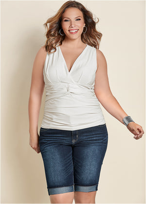 Knot Front Sleeveless Top - White - thumbnail-8