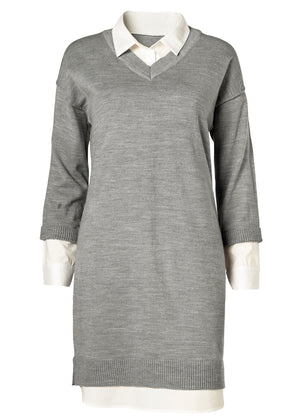 Layered Sweater Dress - Heather Grey Multi - thumbnail-4