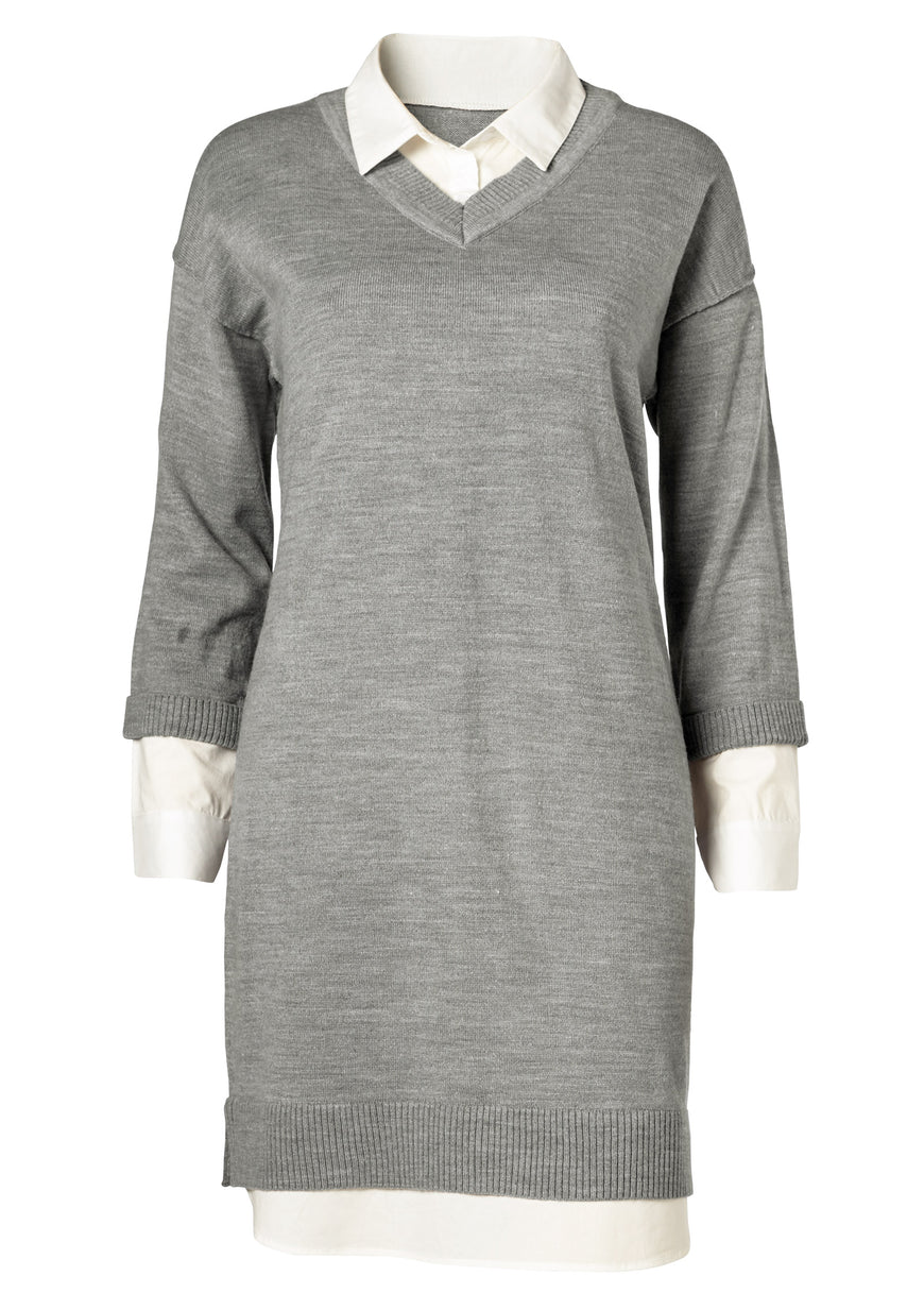 Layered Sweater Dress - Heather Grey Multi