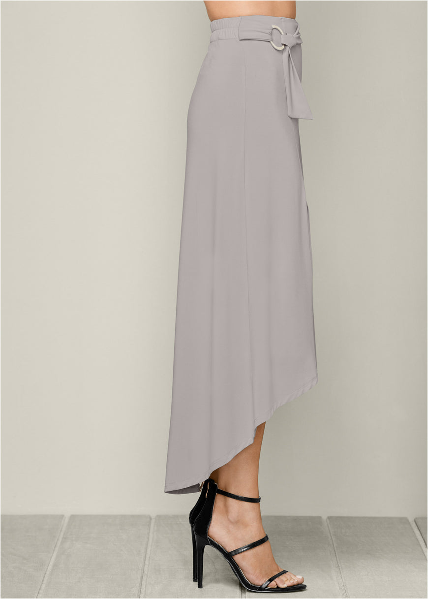 Belted High-Low Maxi Skirt - Grey