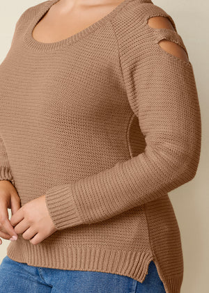 Cutout Sleeve Sweater - Tan - thumbnail-18