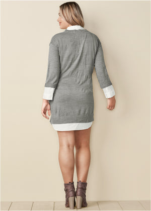 Layered Sweater Dress - Heather Grey Multi - thumbnail-9