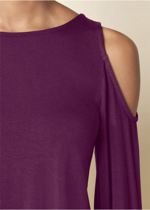 Cold-Shoulder Blouson Top - Dark Purple - thumbnail-4