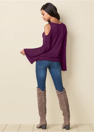 Cold-Shoulder Blouson Top - Dark Purple - thumbnail-3