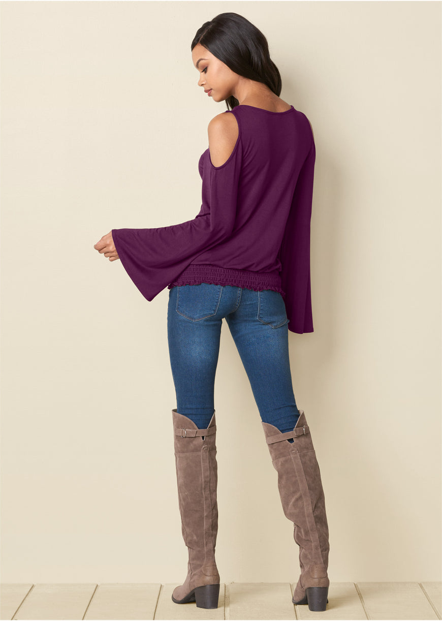 Cold-Shoulder Blouson Top - Dark Purple