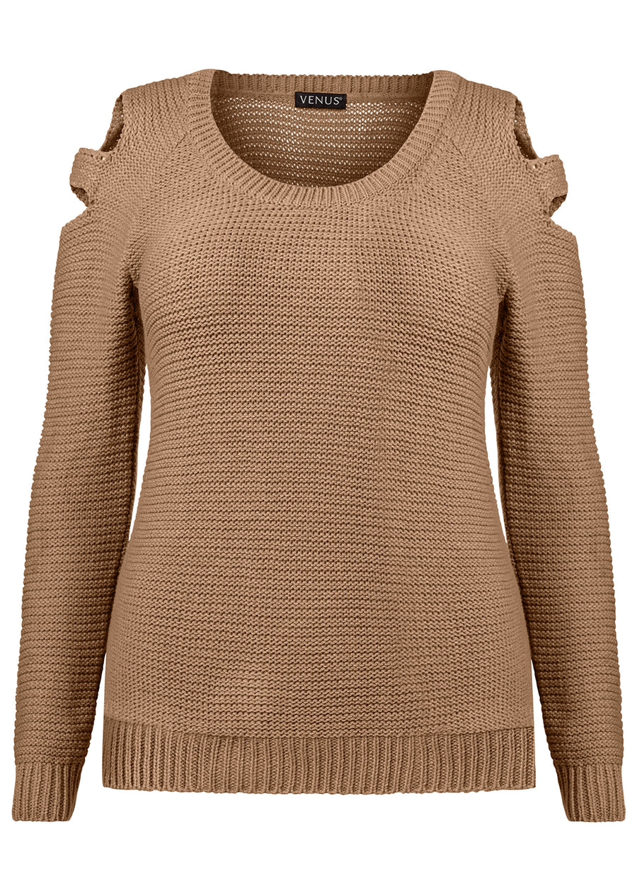 Cutout Sleeve Sweater - Tan