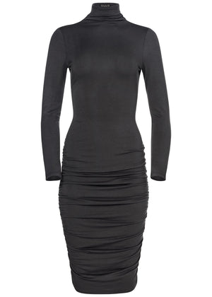 Long Sleeve Ruched Dress - Black - thumbnail-5