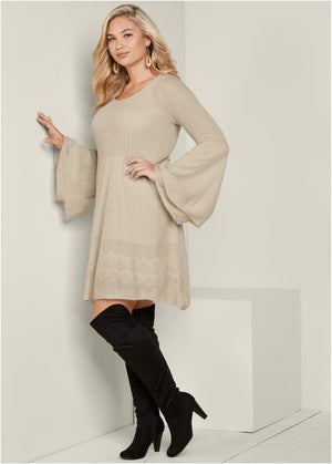 Boho Sweater Dress - Oatmeal - thumbnail-15