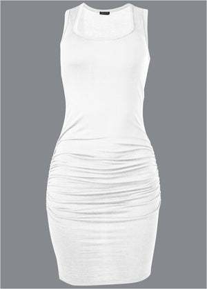 Ruched Tank Dress - White - thumbnail-4