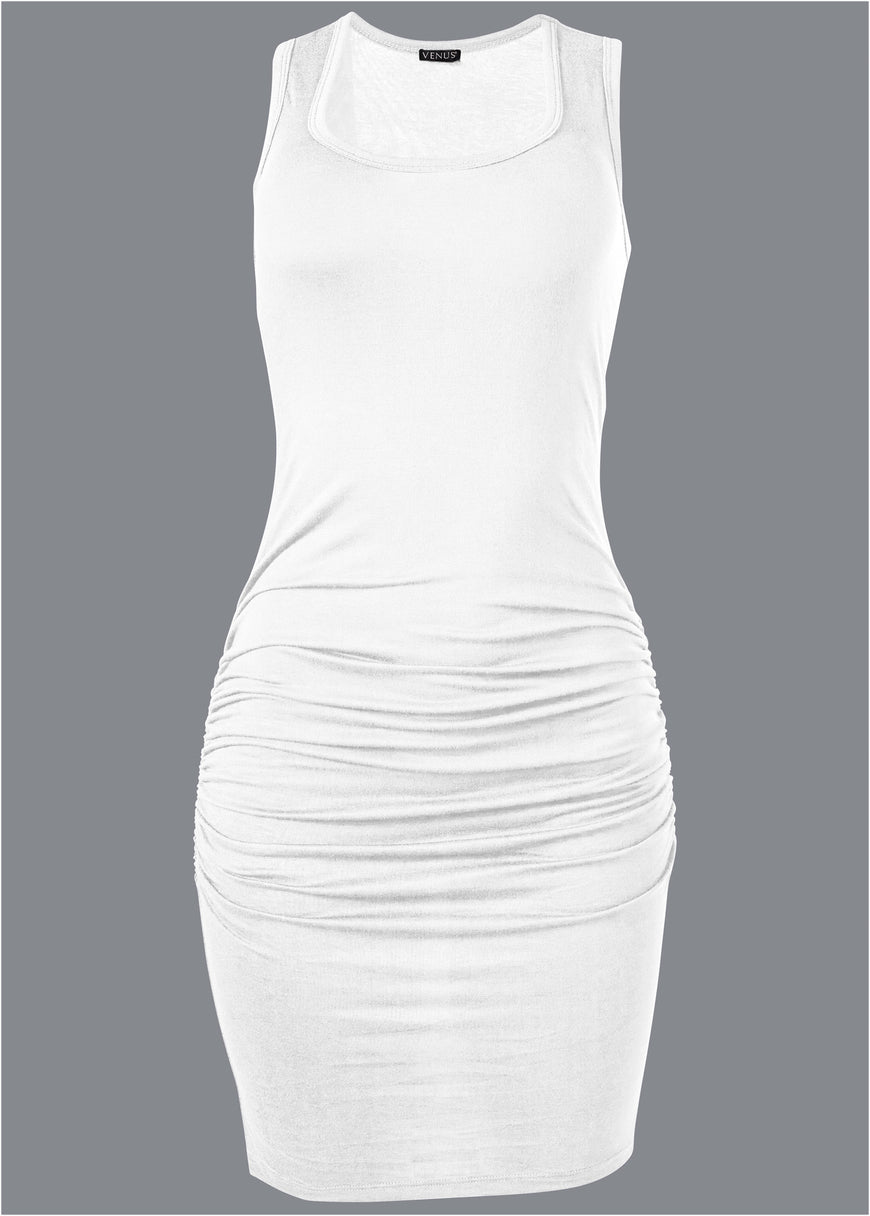 Ruched Tank Dress - White