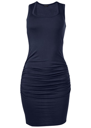 Ruched Tank Dress - Navy - thumbnail-4