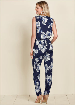 Floral Print Jumpsuit - Navy Multi - thumbnail-2