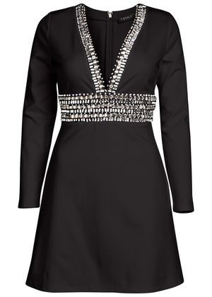 Plunging Embellished Dress - Black - thumbnail-6