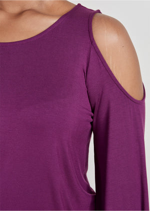 Cold-Shoulder Blouson Top - Dark Purple - thumbnail-11