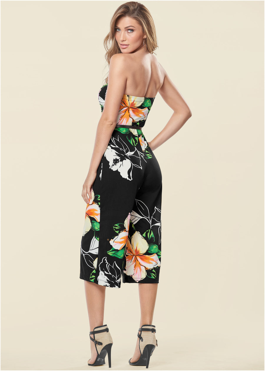 Strapless Culotte Jumpsuit - Black Multi