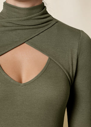 Cutout Mock-Neck Top - Olive - thumbnail-4