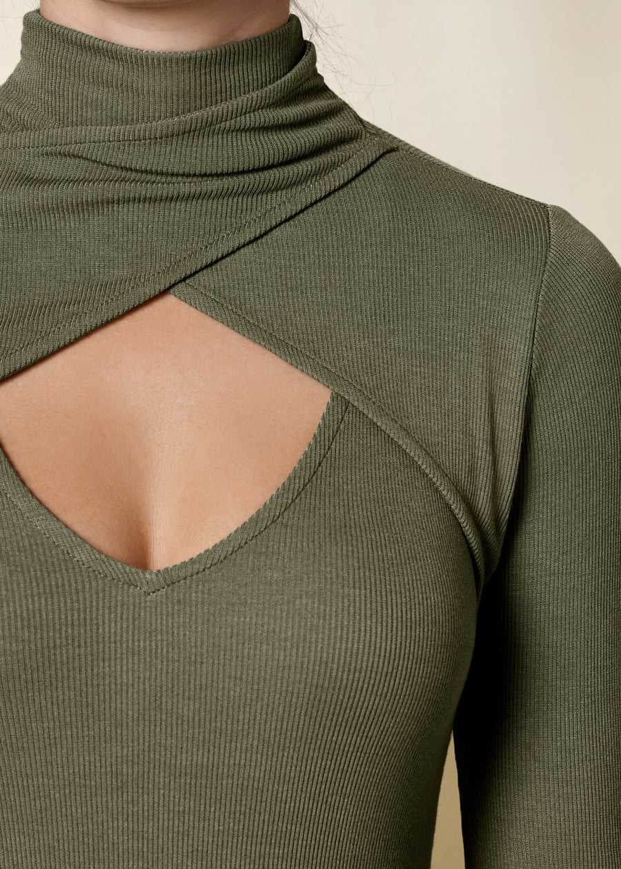 Cutout Mock-Neck Top - Olive