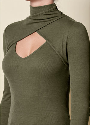 Cutout Mock-Neck Top - Olive - thumbnail-5