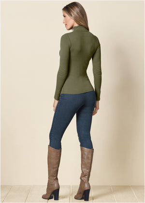 Cutout Mock-Neck Top - Olive - thumbnail-3