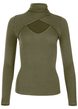 Cutout Mock-Neck Top - Olive - thumbnail-6