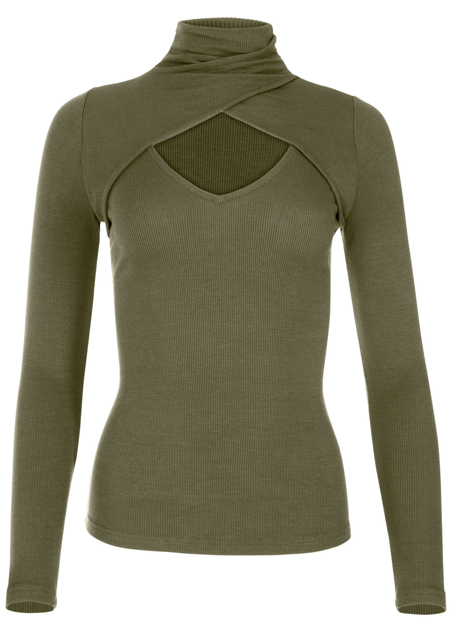 Cutout Mock-Neck Top - Olive