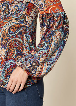 Cold-Shoulder Paisley Top - Orange Multi - thumbnail-5