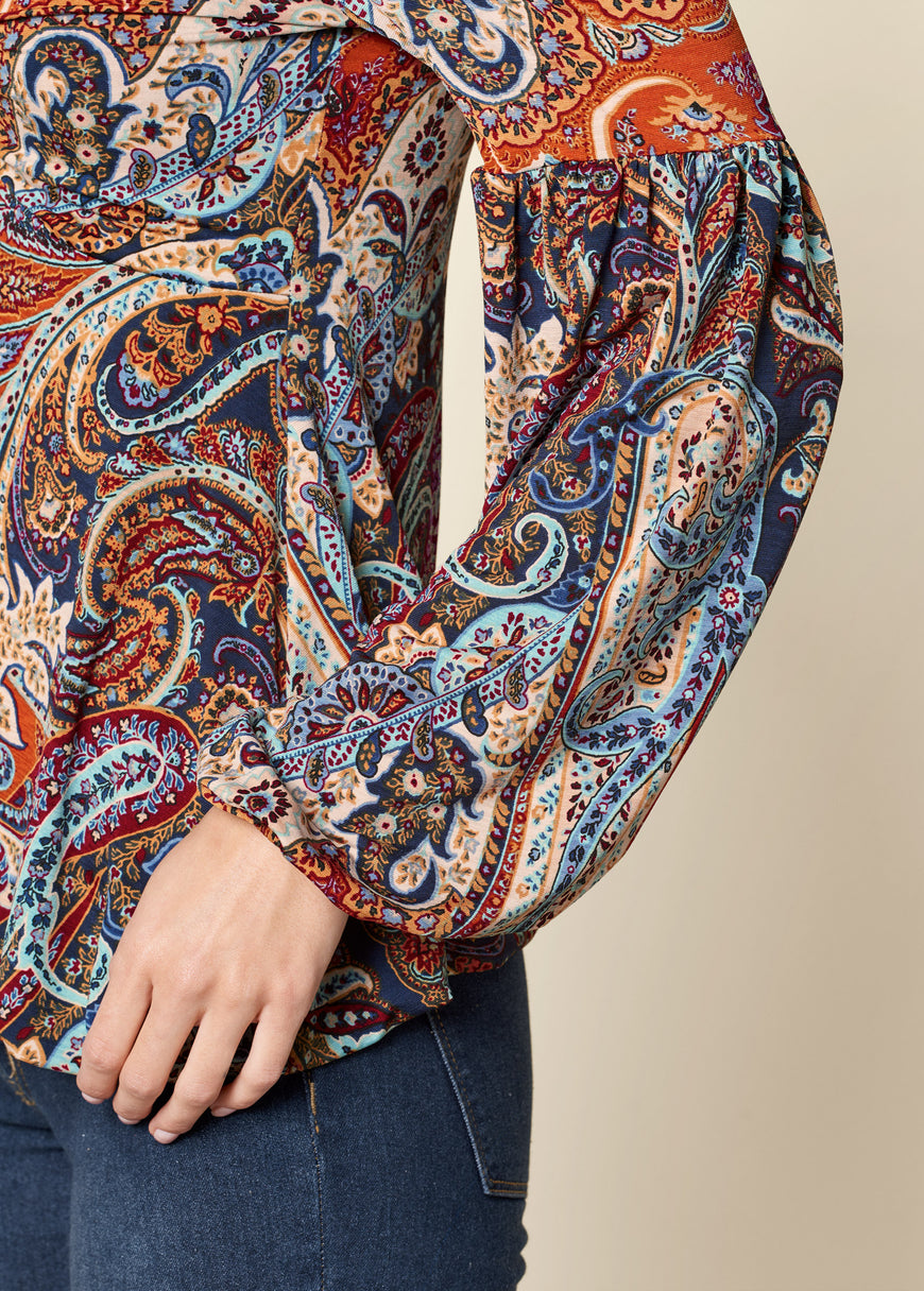 Cold-Shoulder Paisley Top - Orange Multi