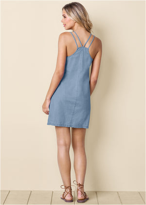 Chambray Mini Dress - Light Wash - thumbnail-3