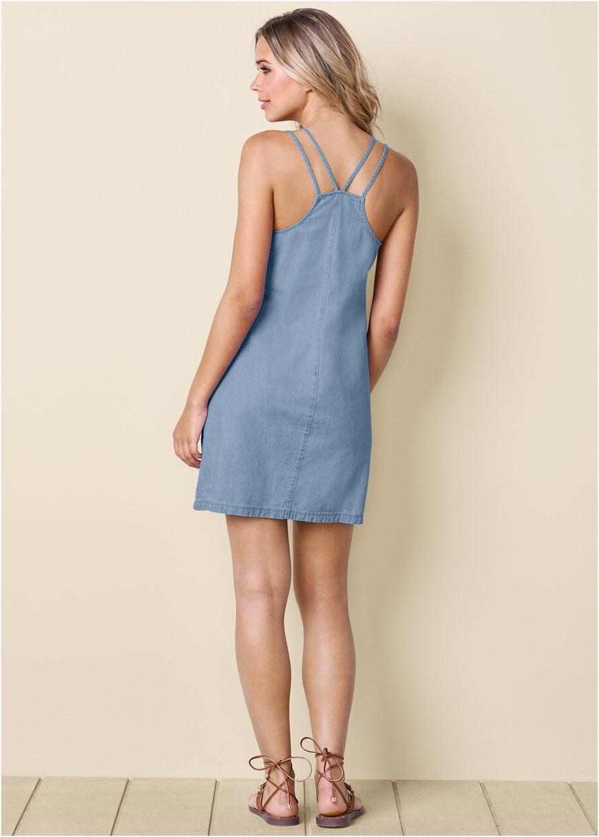 Mini-robe en chambray - Délavage clair