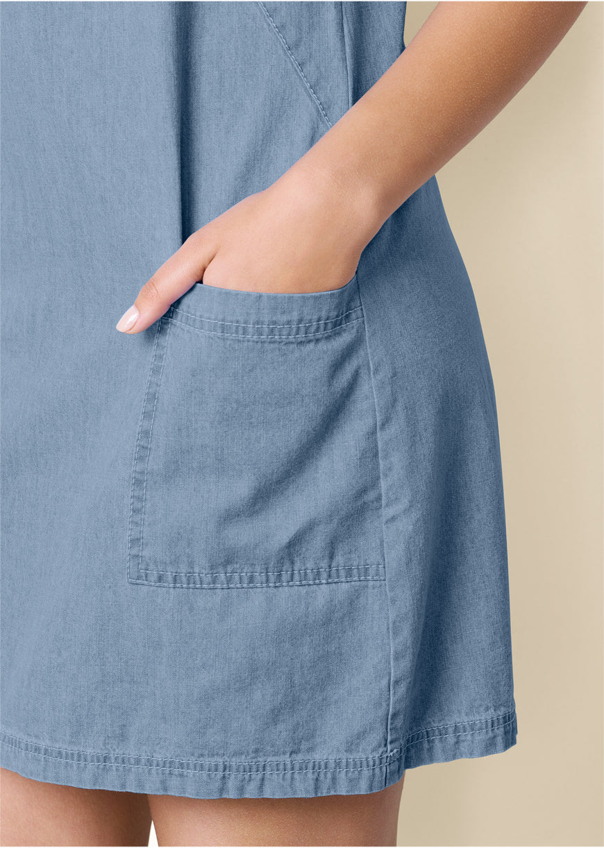 Mini-robe en chambray - Délavage clair