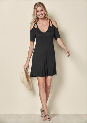 Cold-shoulder dress - Black - thumbnail-2