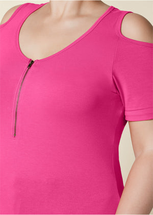 Cold-Shoulder Zipper Top - Pink - thumbnail-8