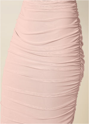 Ruched Mesh Bodycon Dress - Blush - thumbnail-3