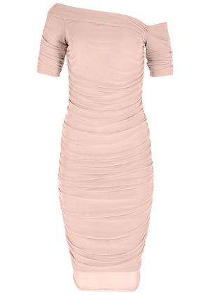 Ruched Mesh Bodycon Dress - Blush - thumbnail-5