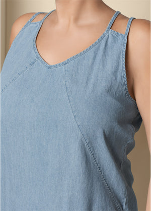 Chambray Mini Dress - Light Wash - thumbnail-12