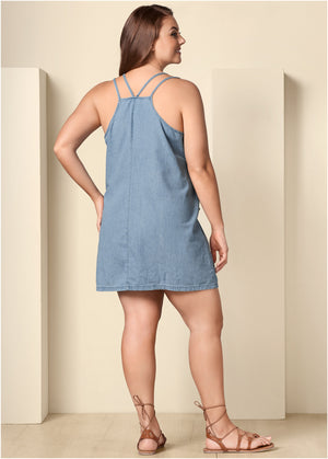 Mini-robe en chambray - Délavage clair - thumbnail-11