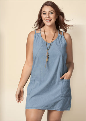 Chambray Mini Dress - Light Wash - thumbnail-9