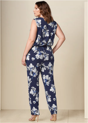 Floral Print Jumpsuit - Navy Multi - thumbnail-9