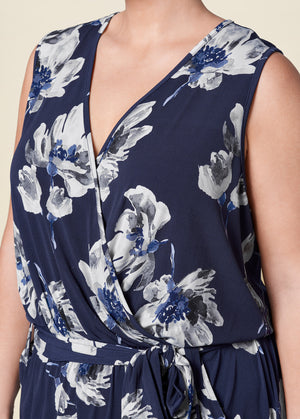 Floral Print Jumpsuit - Navy Multi - thumbnail-10