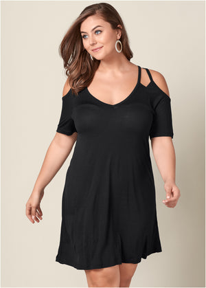 Cold-Shoulder Dress - Black - thumbnail-10