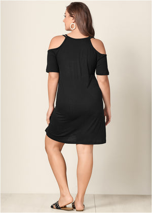 Cold-shoulder dress - Black - thumbnail-12