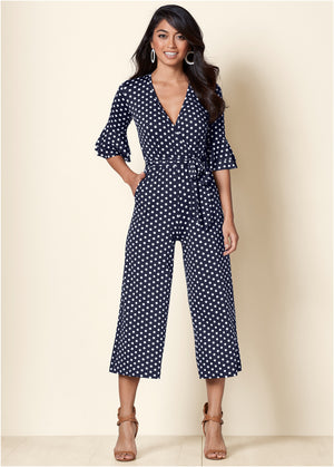 Polka Dot Jumpsuit - Navy & White - thumbnail-1