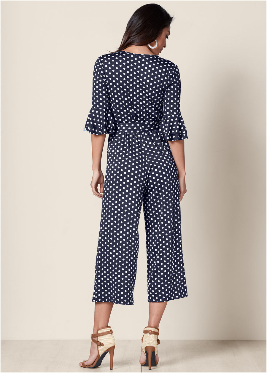 Polka Dot Jumpsuit - Navy & White