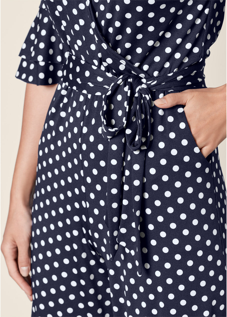 Polka Dot Jumpsuit - Navy & White