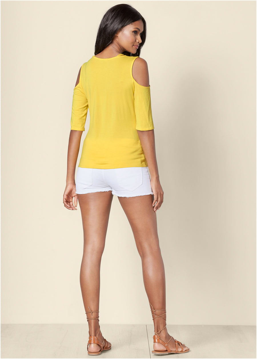 Strappy Cold-Shoulder Top - Yellow