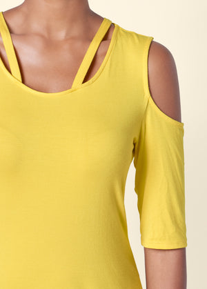 Strappy Cold-Shoulder Top - Yellow - thumbnail-4