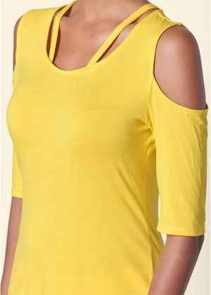 Strappy Cold-Shoulder Top - Yellow - thumbnail-5