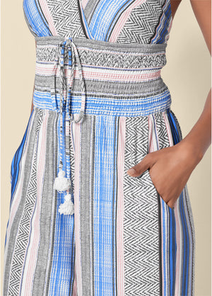 Tassel Halter Jumpsuit - Light Blue Multi - thumbnail-3